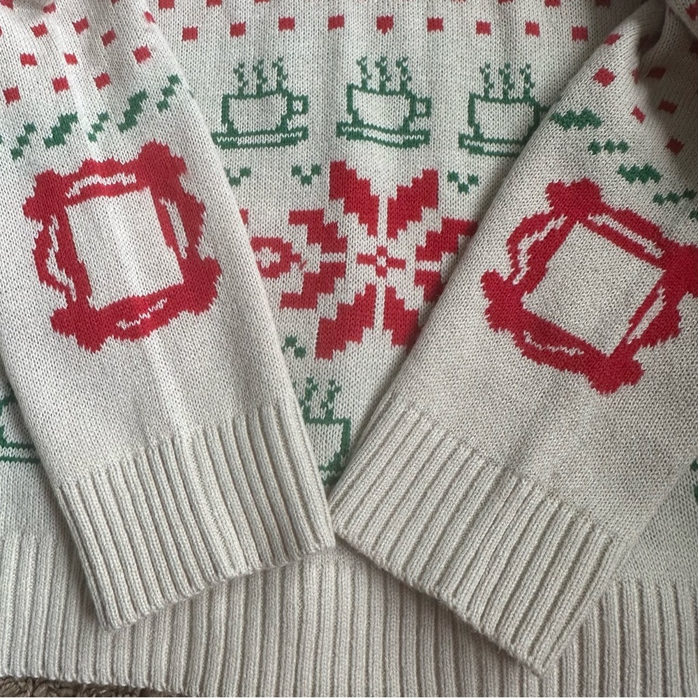 FRIENDS TV Series Cream Red Holiday Christmas Sweater Unisex‎ Size Large EUC - Picture 4 of 6